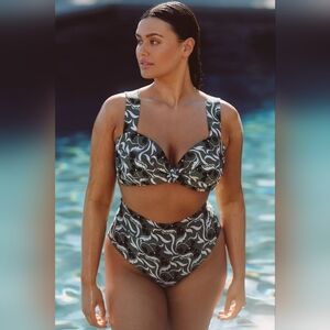 Anthropologie Olive Green High-Waist Bikini Set